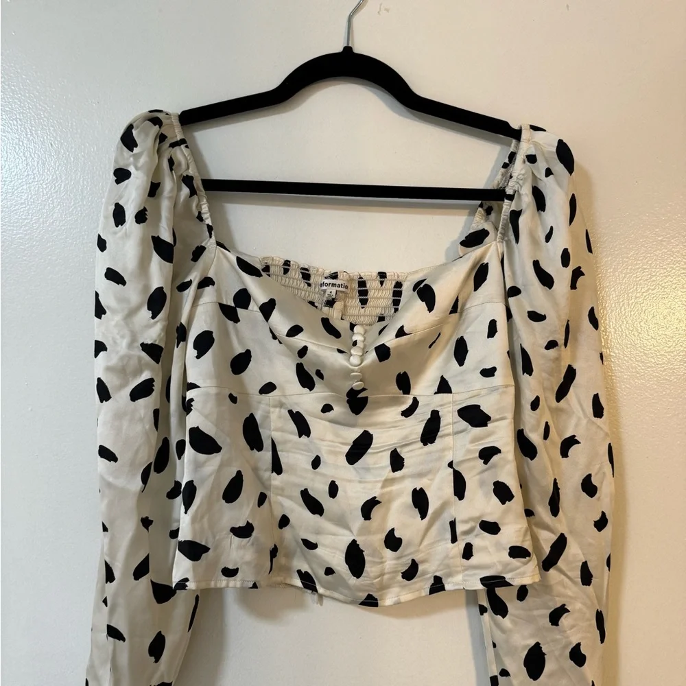 Reformation Cream Top with Black Spot Print